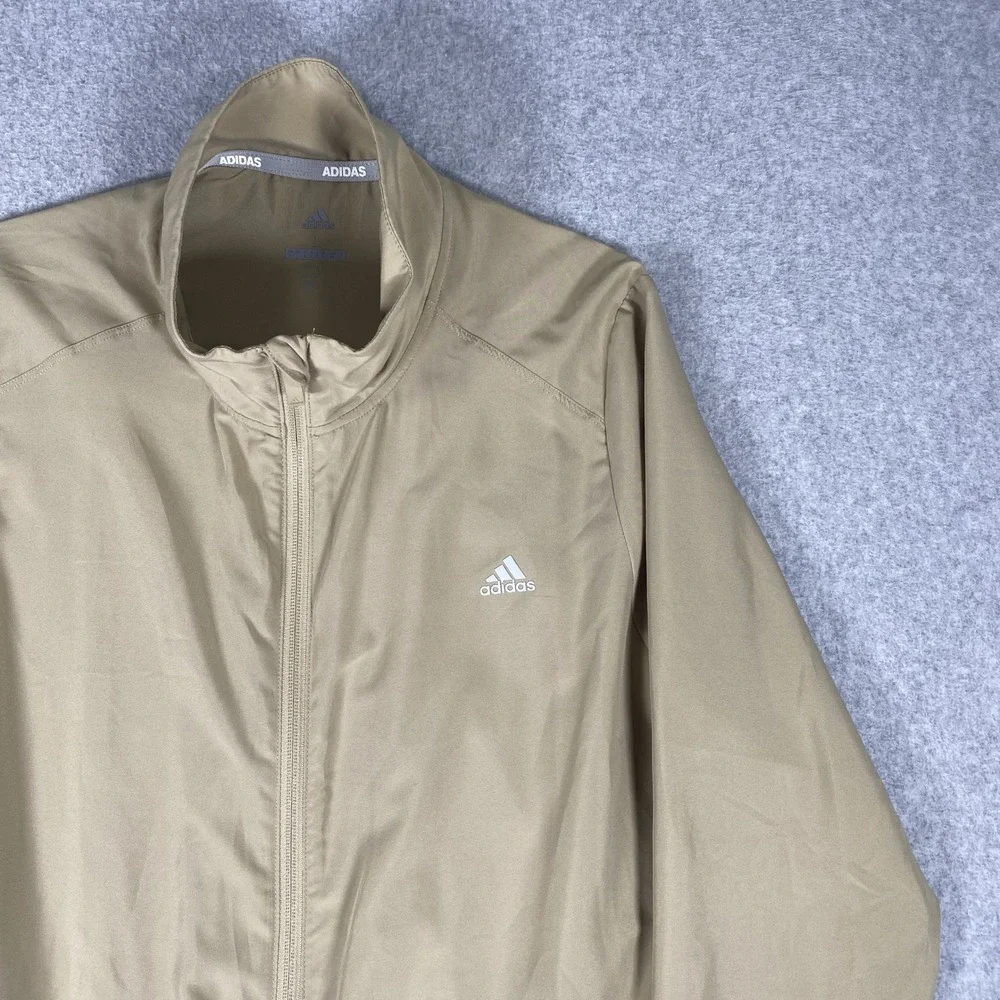 Adidas Golf Jacket Mens Large Tan Khaki Full Zip Windbreaker Lightweight Sport